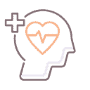 An illustration of a head with a heart shape drawn within it and a plus sign. It connects health and the benefits of counseling and therapy.