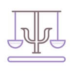 Illustration of a balanced scale with a psychology symbol in the center, representing the process of balancing thoughts, emotions, and behaviors through cognitive behavioral therapy (CBT).