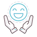 Pixel-style graphic of a smiling face held by open hands, symbolizing support, care, and personal growth through individual counseling.